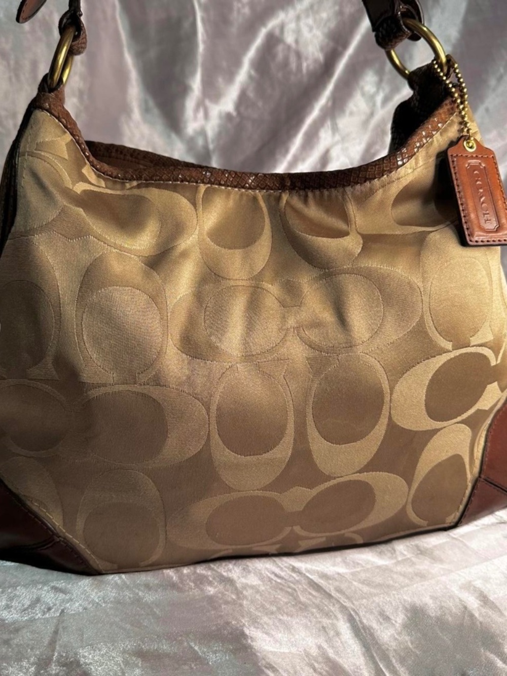 Vintage Y2K Coach Signature Peyton Snakeskin Beige Brown Shoulder Bag